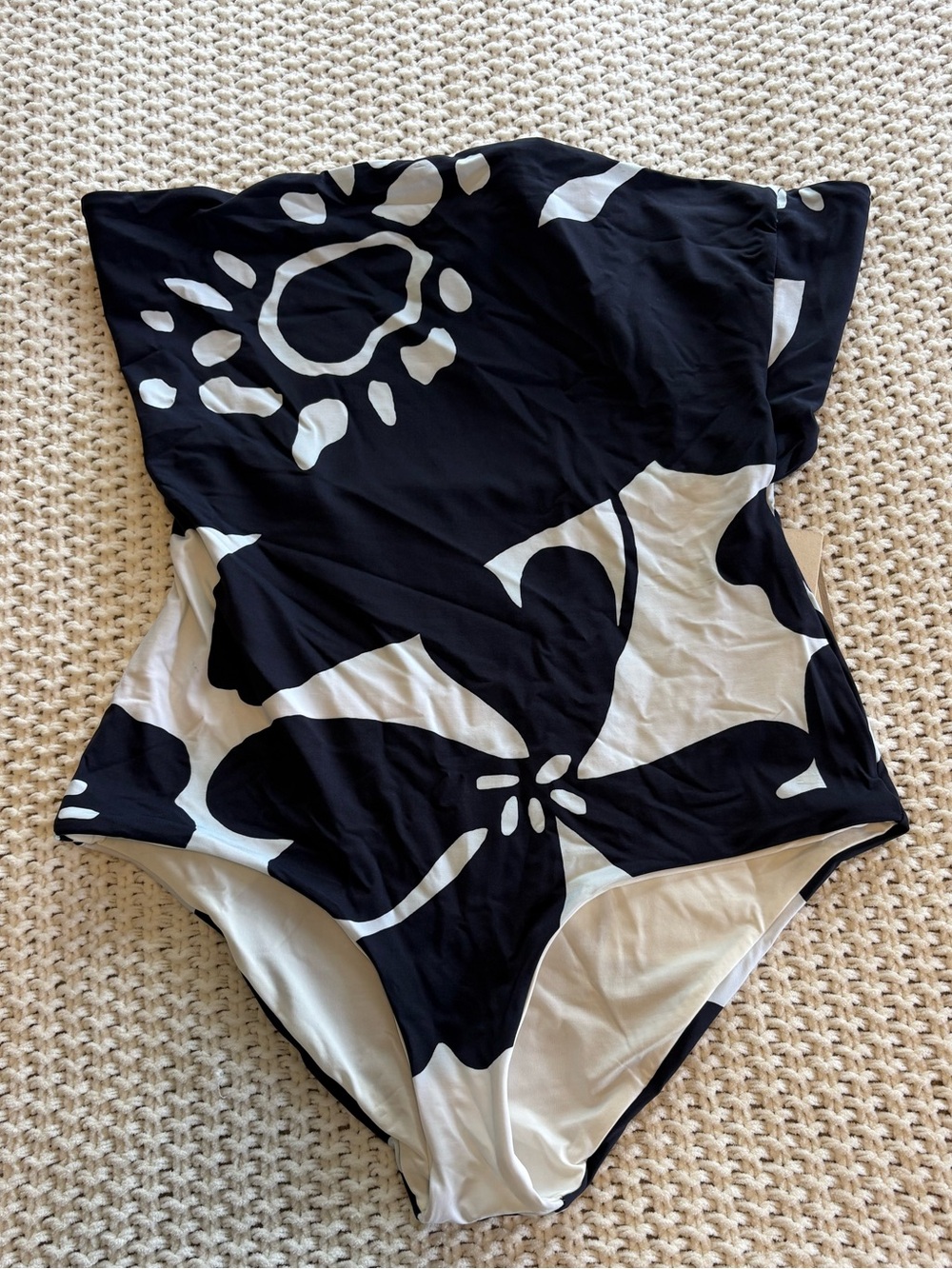 Strapless Black & White Floral Women's Swim Bodysuit